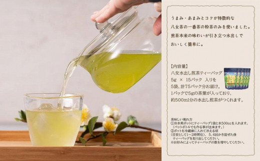 古賀製茶本舗　八女茶の一番茶だけで作った　水出し煎茶ティーバッグ　たっぷり５ｇ×７５個入 八女茶 煎茶 緑茶 免疫力 ビタミンC ティーバッグ