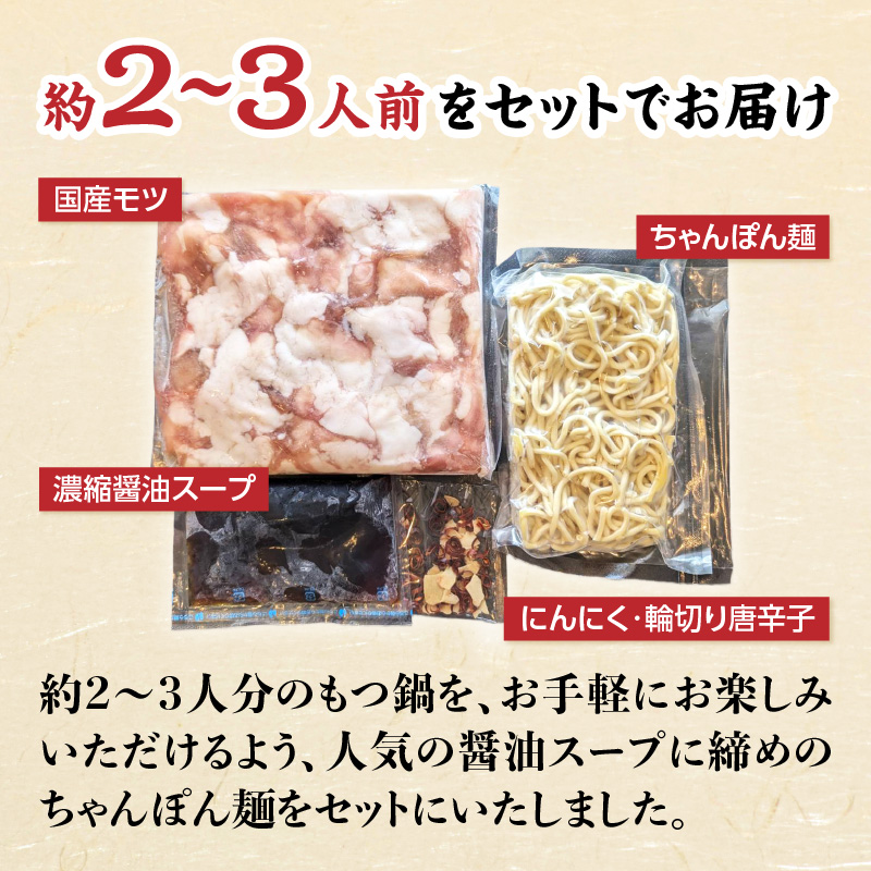 精肉店のもつ鍋セット  もつ鍋 モツ鍋 もつ ホルモン 鍋 醤油スープ ちゃんぽん麺 セット 簡単 お手軽 お店の味 2～3人分 福岡県 八女市