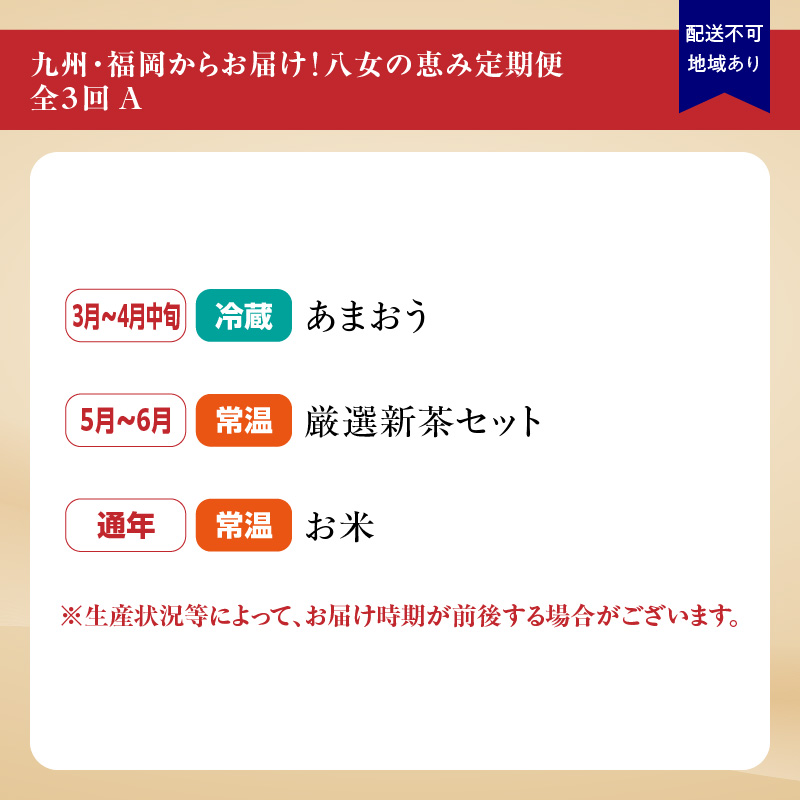 九州・福岡からお届け！八女の恵み定期便【全３回】 A｜＜配送不可：北海道・沖縄・離島＞