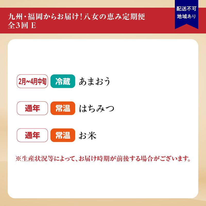 九州・福岡からお届け！八女の恵み定期便【全３回】 E｜＜配送不可：北海道・沖縄・離島＞