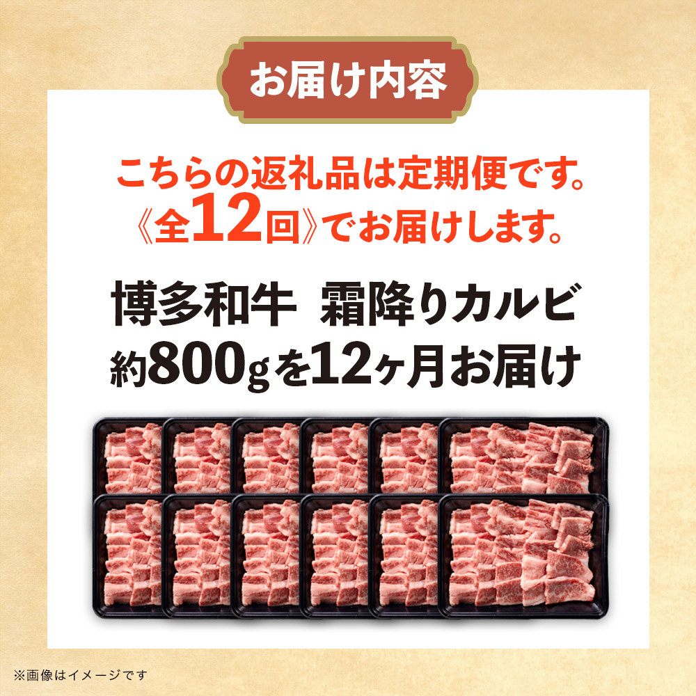 博多和牛 霜降りカルビ 全12回定期便 約800g×12回