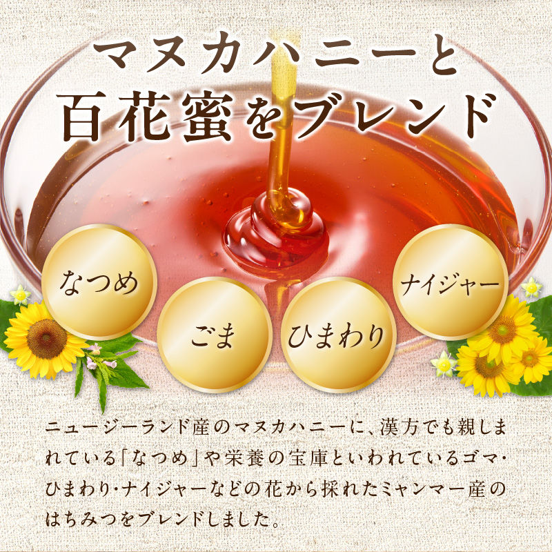 マヌカハニー入り純粋はちみつ500g  はちみつ ハチミツ ハチミツ ハニー マヌカハニー 漢方 健康 栄養 常温 保存 備蓄 防災食 非常食 防災グッズ 福岡県 八女市