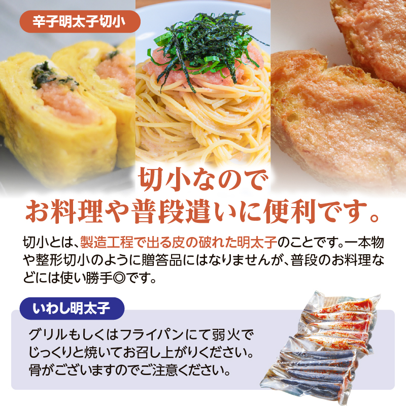 【博多漁師の里】百貨店で人気の 博多名物セット 辛子明太子切小 500g いわし明太子10尾(5尾×2pc) 化粧箱入り