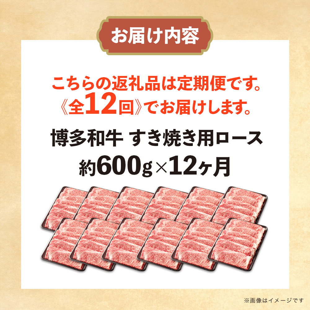 博多和牛 すき焼き用ロース 定期便全12回 博多和牛 和牛 肉 牛 牛肉 リブロース スライス ジューシー 福岡県 八女市