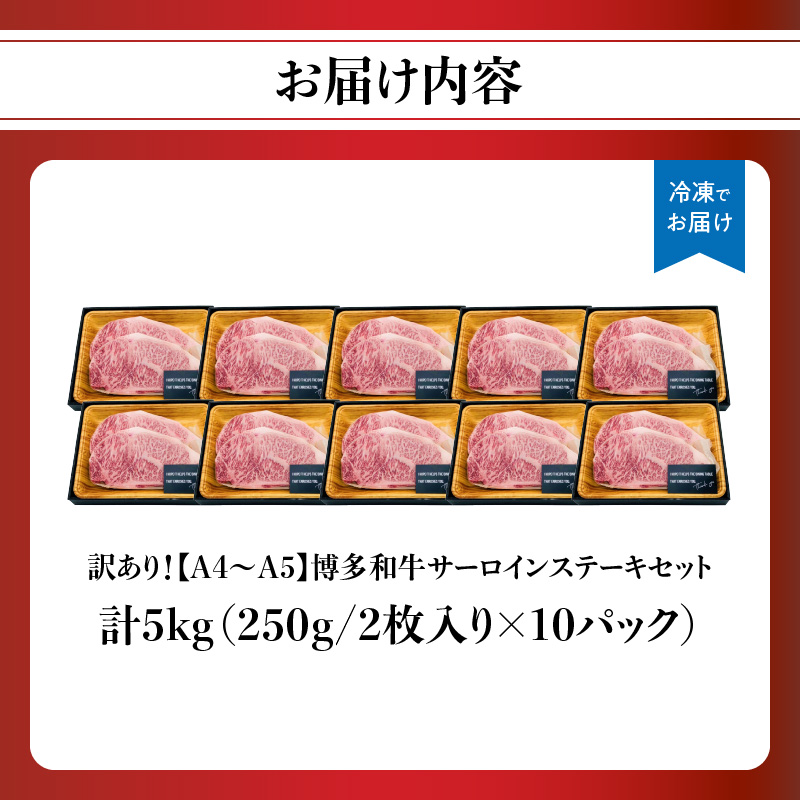訳あり！【A4～A5】博多和牛サーロインステーキセット 5kg（250g2枚入り×10p）  ステーキ 牛肉 お肉 国産 和牛 黒毛和牛 A5 福岡県 八女市