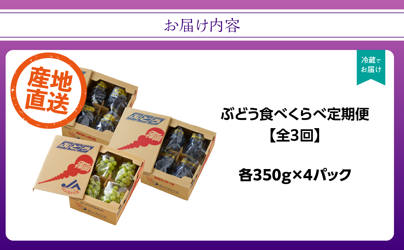 【先行受付】福岡ぶどう定期便【全3回】【ＪＡふくおか】ぶどう食べ比べ便 各1.4kg（種なし巨峰、ピオーネ、シャインマスカット）
