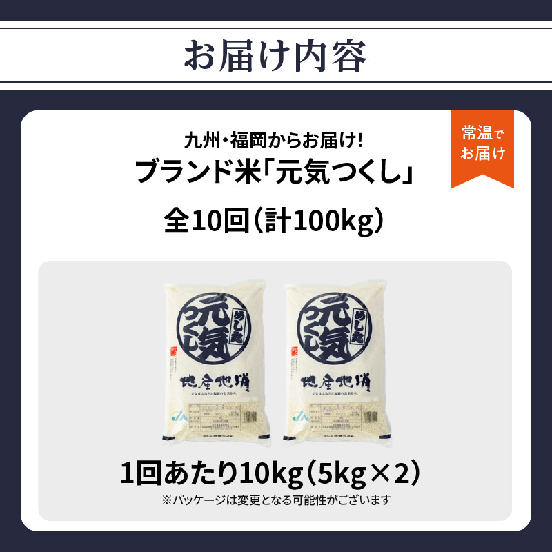 九州・福岡からお届け！ブランド米「元気つくし」定期便 10kg(5㎏×2)【全10回】  お米 米 コメ 白米 特A 直送 お弁当 おにぎり 炊きたて ツヤ 粘り もちもち 弾力 卵かけご飯 福岡県 八女市