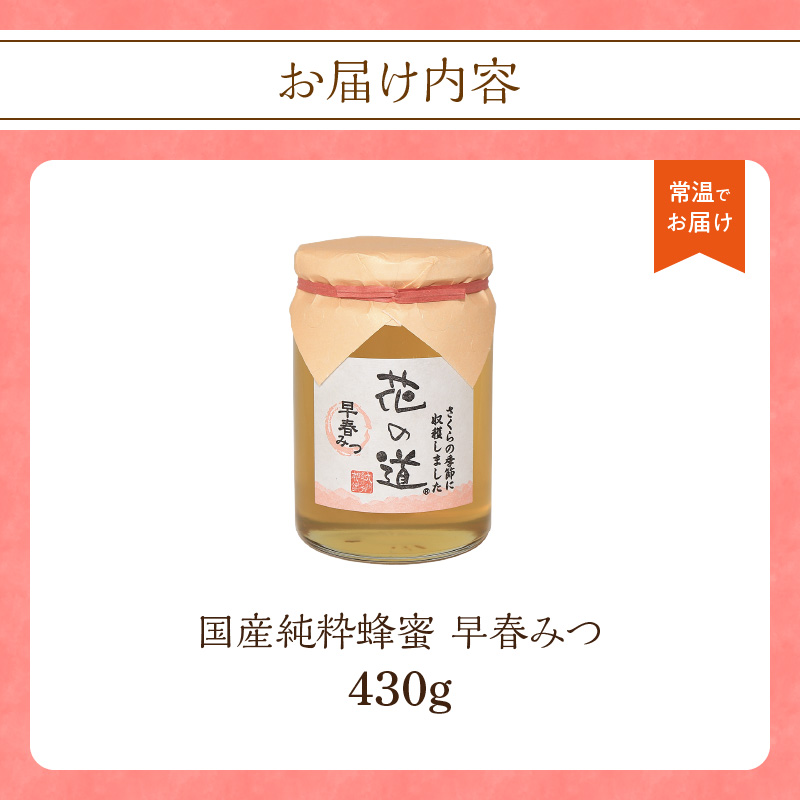 国産純粋蜂蜜 早春みつ 430g 非加熱 はちみつ ハチミツ 生はちみつ ローハニー オススメ 贈答 贈り物 プレゼント 八女市