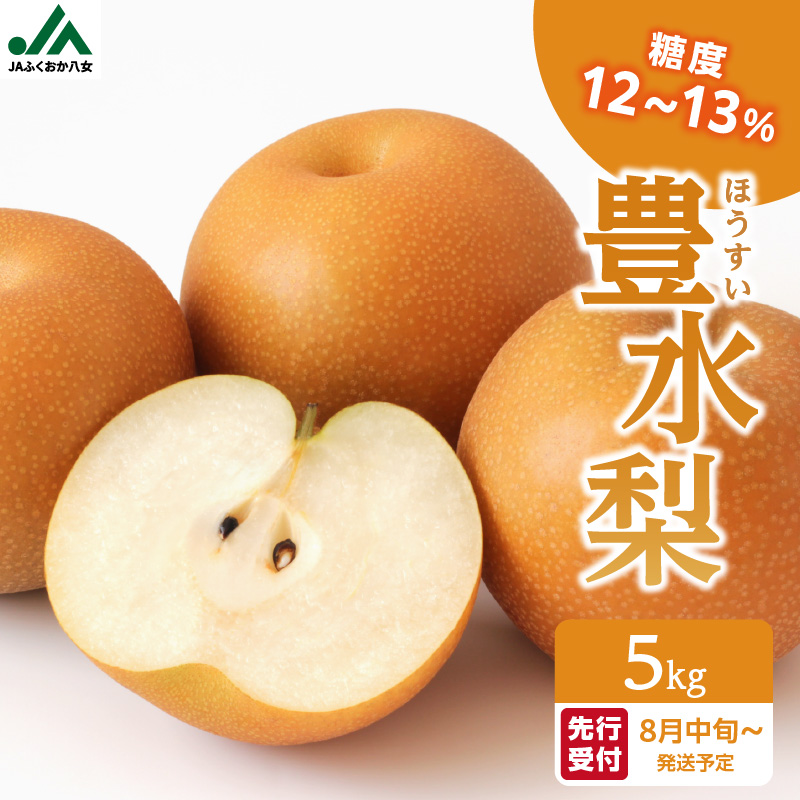【先行受付】豊水梨（5kg）【ＪＡふくおか八女】｜2026年8月中旬～発送予定  糖度12～13% なし 梨 ナシ 豊水梨 豊水 福岡 4L〜2Lサイズ 産地直送 期間限定 甘い みずみずしい 果物 果実 フルーツ デザート 旬