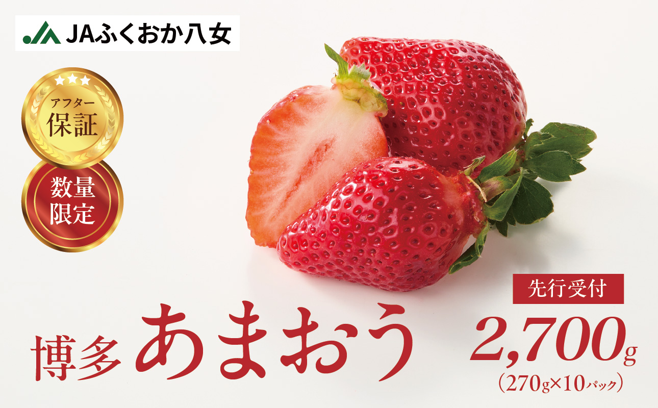 【先行受付：2026年2月発送開始】博多あまおうＧ270g×10パック｜ＪＡふくおか八女 あまおう いちご 苺 イチゴ フルーツ 果物 くだもの 人気  旬 福岡県産 大粒 アフター補償 数量限定 期間限定 産地直送 グランデ 福岡県 八女市