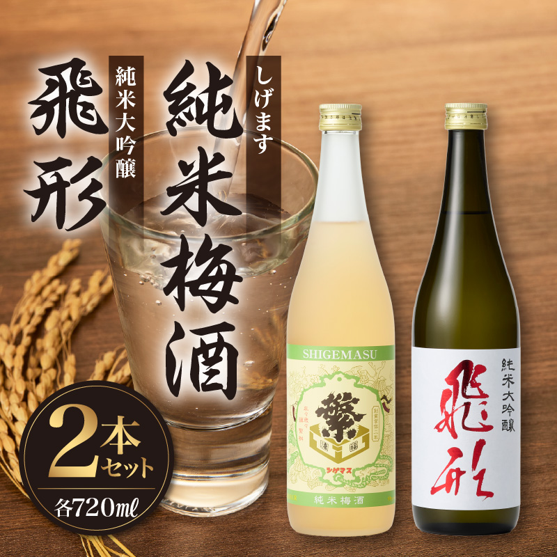 ＜純米大吟醸＞飛形＜しげます＞純米梅酒 720mlセット  しげます 純米大吟醸 飛形 純米梅酒 吟のさと 槽搾り ギフト 地酒 日本酒 梅酒 立花町 福岡 八女