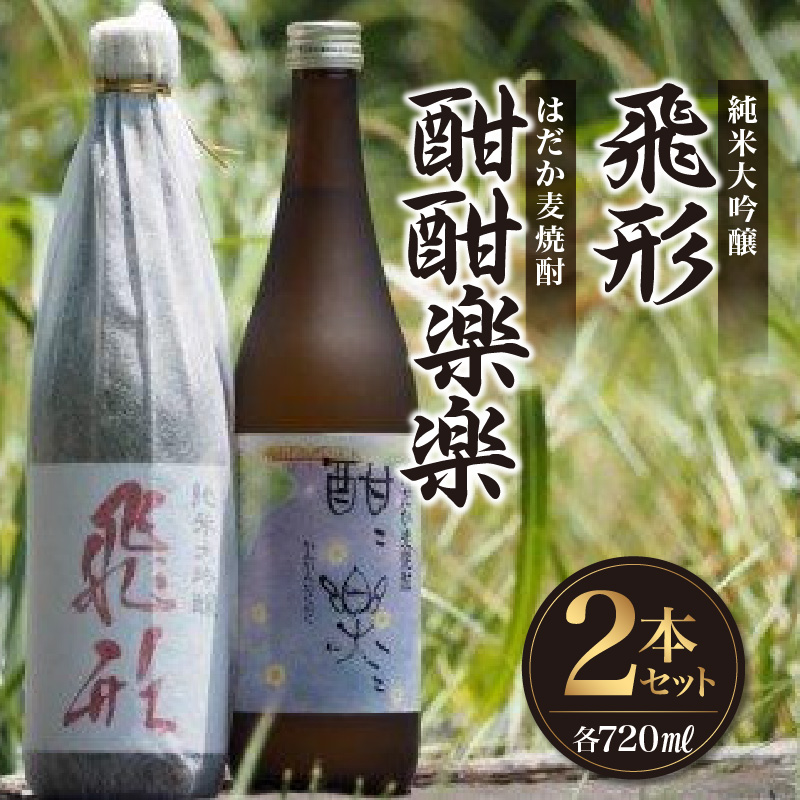 ＜純米大吟醸＞飛形・＜はだか麦焼酎＞酣酣楽楽720mlセット 日本酒 麦焼酎 お酒 飲み比べ 限定流通品 福岡県 八女市