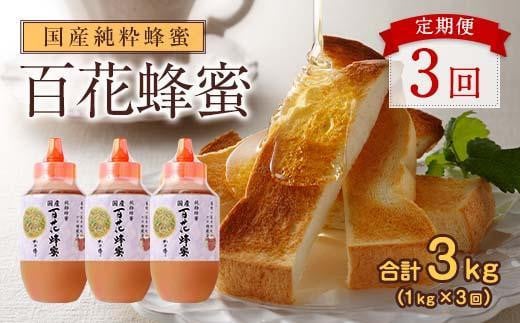【全3回】 定期便 かの蜂 国産 百花蜂蜜 合計3kg（とんがり容器1kgを毎月1本お届け） 純粋はちみつ ハチミツ 非加熱 ハニー 大容量 国産 健康食品 栄養豊富 蜂蜜 とんがり容器