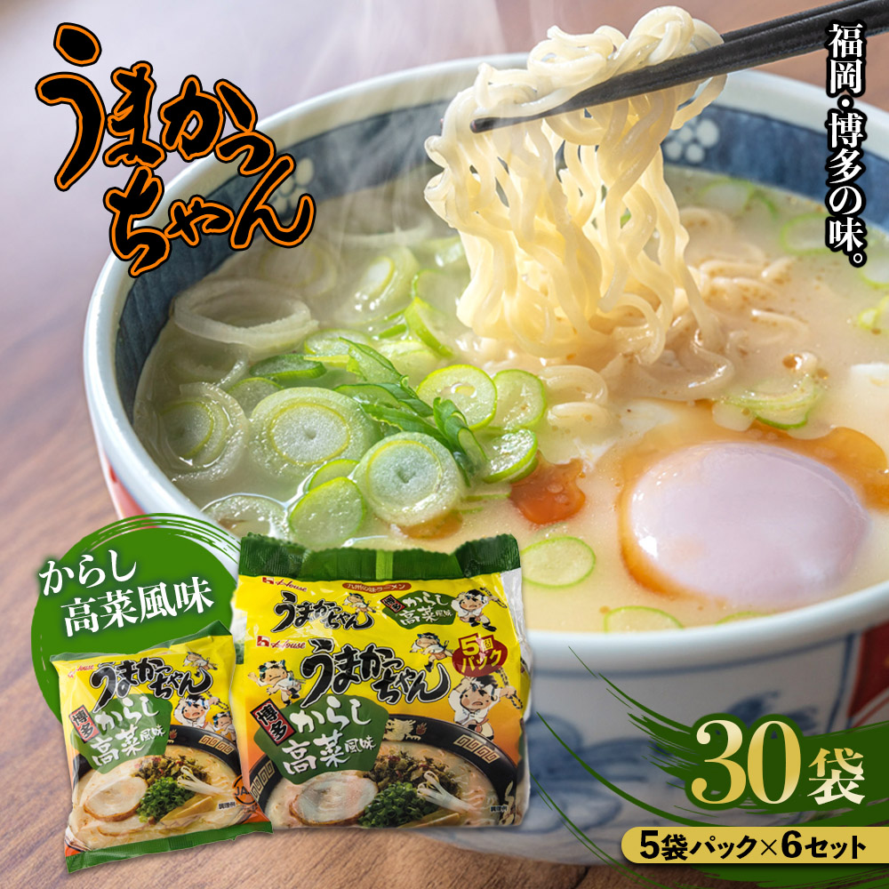 福岡・博多の味『うまかっちゃん』30袋（5袋パック×6セット）からし高菜風味  ラーメン 袋麺 麺 からし高菜 とんこつ 豚骨 ソウルフード 人気 福岡 八女 九州