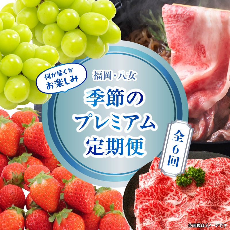 福岡・八女　季節のお楽しみプレミアム定期便【1年間に６回お届け】＜配送不可：北海道・沖縄・離島＞ 果物 フルーツ いちご あまおう シャインマスカット 黒毛和牛 博多和牛 和牛