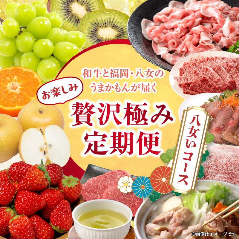 和牛と福岡・八女のうまかもんが届く　お楽しみ贅沢極み定期便【全１２回】～八女いコース～｜＜配送不可：北海道・沖縄・離島＞