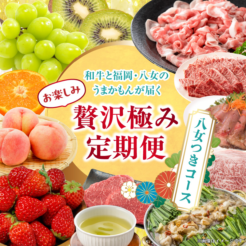 和牛と福岡・八女のうまかもんが届く　お楽しみ贅沢極み定期便【全１２回】～八女つきコース～｜＜配送不可：北海道・沖縄・離島＞