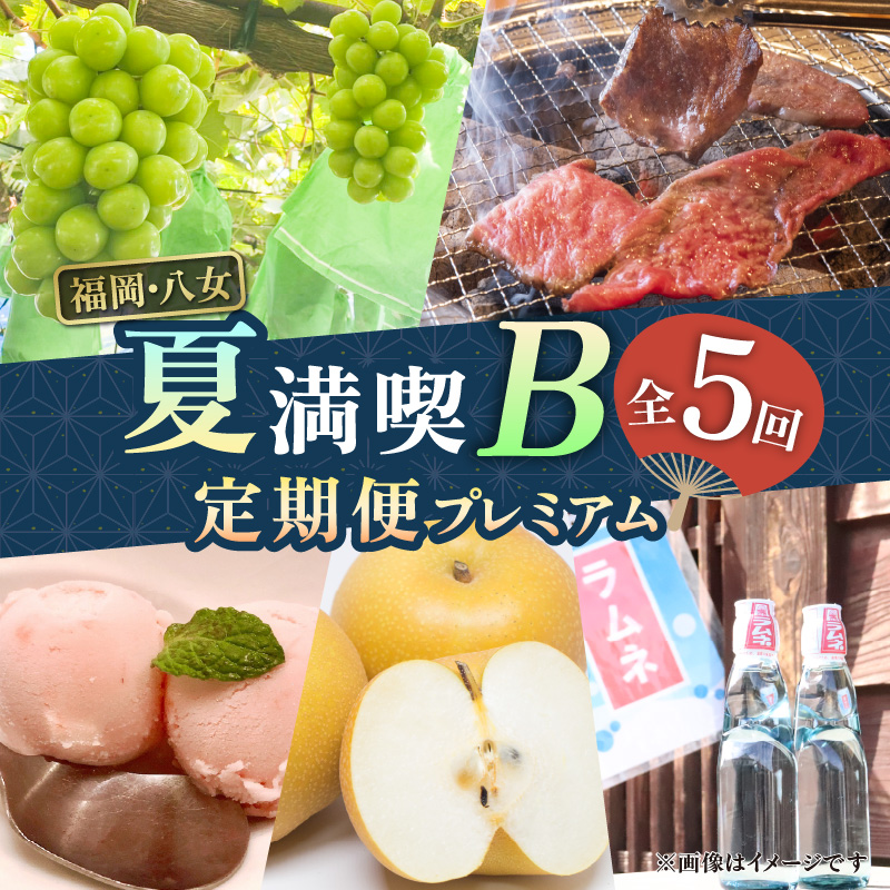 福岡・八女「夏」満喫定期便プレミアム全5回B＜配送不可：北海道・沖縄・離島＞