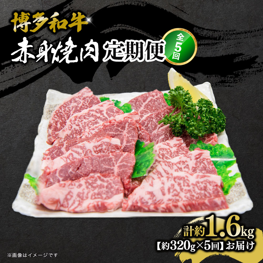 博多和牛 赤身焼肉 定期便全5回 肉 お肉 焼肉 牛 牛肉 和牛 バーベキュー BBQ 冷凍 福岡 八女