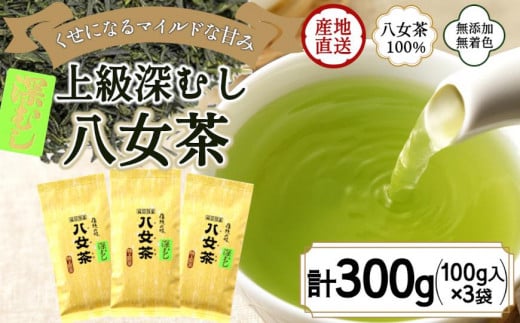 八女茶100％ まろやか濃い味「マイルド深むし特上煎茶」100g×3袋＜岩崎園製茶＞