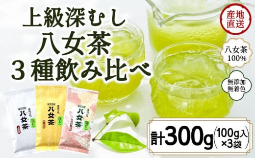 八女茶100％ 「マイルド深むし茶」上級３種飲み比べ 100g×３袋＜岩崎園製茶＞