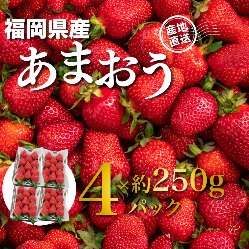 福岡県産あまおう 約250g×4パック  いちご イチゴ 苺 あまおう フルーツ 果物 くだもの 250g 4パック 福岡県 八女市
