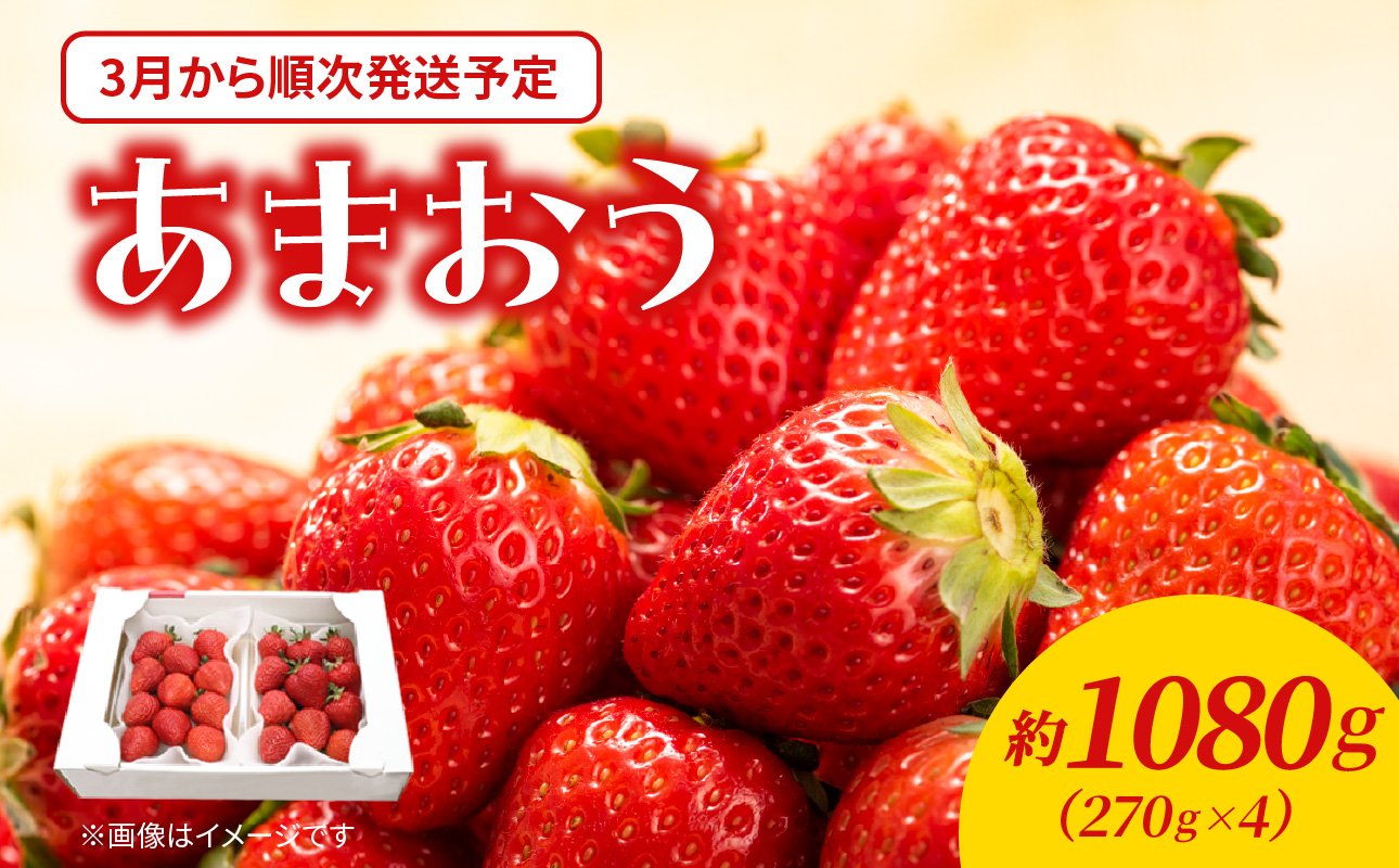 [2026年3月配送開始]福岡・博多名物ブランドいちご「あまおう」 4パック 合計約1,080g [配送不可:北海道・沖縄・離島] あまおう いちご 苺 イチゴ フルーツ 果物 くだもの 人気 旬 福岡県産 270g 4パック アフター補償 産地直送 冷蔵配送 先行予約 福岡県 八女市