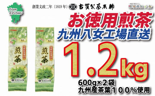 創業200年の老舗・古賀製茶本舗 九州八女工場直送お徳用煎茶1.2kg ※配送不可:北海道と離島(沖縄本島を含む)