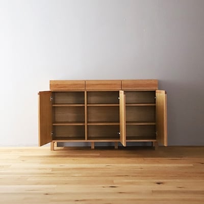 天然木製 リビング収納 レッチェ134キャビネット ホワイトオーク【10年保証】【高野木工】