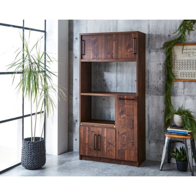 食器棚 レンジ台 キッチンボード 令和 幅83【カラー:アンティークホワイト】【配送不可地域：離島】