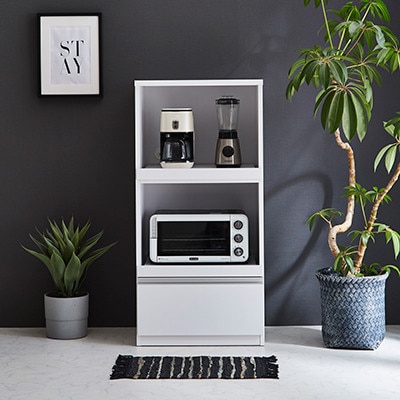 幅59cmコンパクトサイズ レンジ台 スイム【カラー:ホワイト】【配送不可地域：離島】