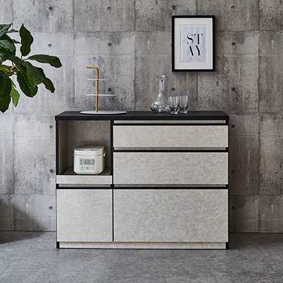 キッチンカウンター レンジ台 レンジボード アンサンブル 幅119.7 【カラー:ストーンホワイト】【配送不可地域：離島】