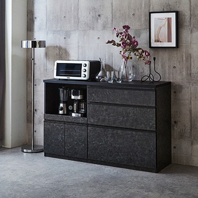 キッチンカウンター レンジ台 レンジボード アンサンブル 幅139.1 【カラー:ストーンブラック】【配送不可地域：離島】