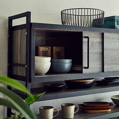 食器棚・レンジ台 アイン(上台引き戸タイプ)幅119.7cm【カラー:ブルックリン】【配送不可地域：離島】