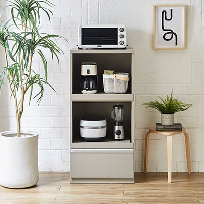 幅59cmコンパクトサイズ レンジ台 スイム【カラー:アッシュグレイ】【配送不可地域：離島】