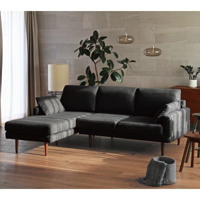 レオ カウチソファー ダークグレー BR脚 2P左肘+CL右肘【5年保証】【高野木工】【配送不可地域：離島】