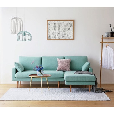 レオ カウチソファー ライトブルー BR脚 2P左肘+CL右肘【5年保証】【高野木工】【配送不可地域：離島】