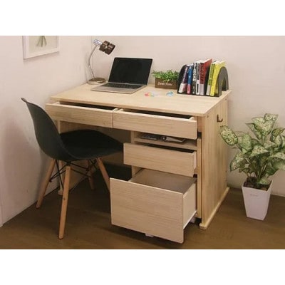 天然木パイン材デスク(学習机)「エル」2点セット