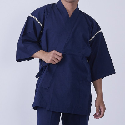 筑後市産織物　紳士用甚平(しじら織・無地) 濃紺 Lサイズ