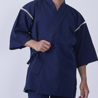 筑後市産織物　紳士用甚平(しじら織・無地) 濃紺 LLサイズ