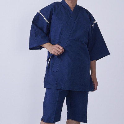 福岡県産織物　紳士用甚平(しじら織・無地) 薄紺 LLサイズ
