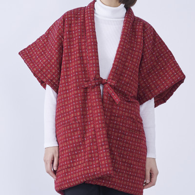 筑後市産織物の婦人市松柄やっこはんてん　赤