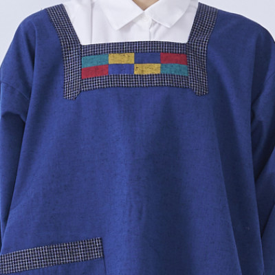 筑後市産織物で作った　割烹着　紺