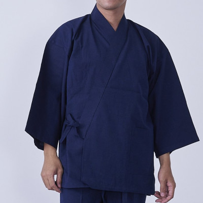 筑後市産織物　紳士無地作務衣　L　紺