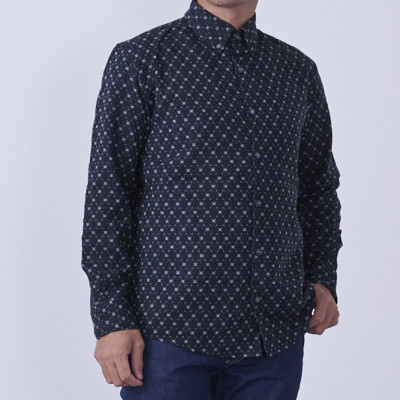 福岡県筑後市産織物　グノマ柄紳士シャツ　黒　Mサイズ