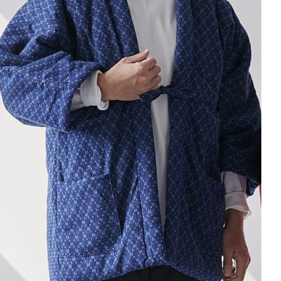 筑後市産織物　紳士グノマ柄はんてん　紺