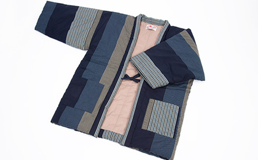 60双糸縞袢天　紺