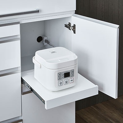 食器棚 レンジ台 ナポリ スライドアップ扉タイプ 幅120【カラー:鏡面ホワイト】【配送不可地域：離島】