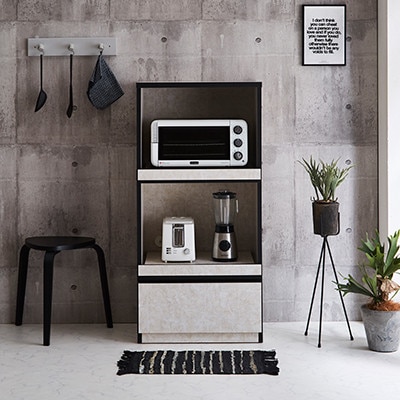 幅59cmコンパクトサイズ レンジ台 スイム【カラー:ストーンホワイト】【配送不可地域：離島】