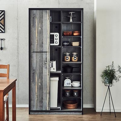 幅92.7cm引き戸食器棚 L.A.【カラー:ブルックリン】【配送不可地域：離島】